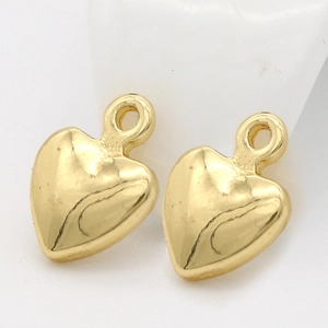 Polished gold heart pendants with top rings for DIY jewelry making and crafts