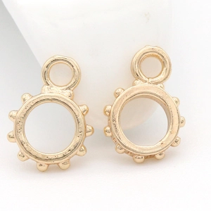 Pair of circular 14k gold-plated copper sun-shaped charms for DIY jewelry making