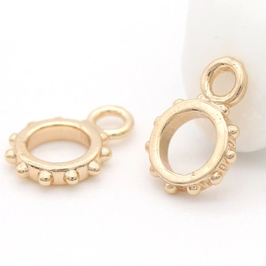 Polished 14k gold plated round copper charms with beaded edges for DIY jewelry making