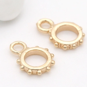 14K gold-plated copper round ring charms with beaded edges for DIY jewelry making