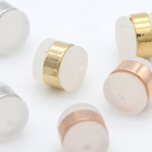 Silicone earring backings with metal rings in gold and silver for jewelry making