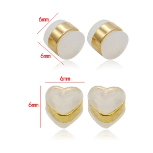 6mm heart and round clear silicone earring backs with gold metal inserts set