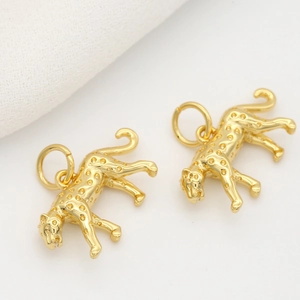 Pair of 14k gold plated leopard charms with hanging rings for DIY jewelry making