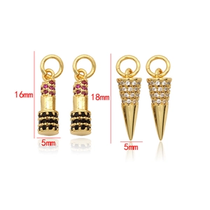 Pendentifs rouge à lèvres et cône plaqués or 14k avec zircons pour bijoux DIY