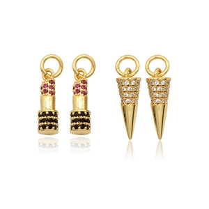 Pendentifs coniques et rouge à lèvres dorés avec zircone pour bijoux artisanaux