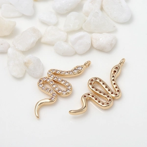 Pendentif serpent plaqué or 14k avec oxydes de zirconium pour bijoux DIY