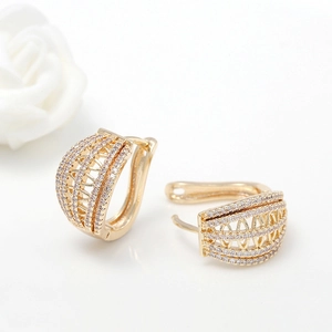 Elegant gold-plated hoop earrings with cubic zirconia inlay and hollow mesh design