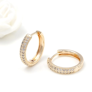Macro shot of gold hoop earrings with double-row micro-pave white cubic zirconia