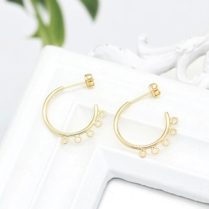 C Shape 5 Loops Earring Hooks With 925 Sterling Silver Post 14K 24K Gold Plated Copper DIY Jewelry Making Findings