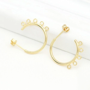 14K gold-plated C-shape hoop earrings with 5 loops for DIY jewelry making with 925 silver pin
