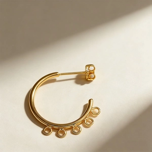 14K gold-plated C-shaped earrings with five hanging loops and silver posts for DIY jewelry