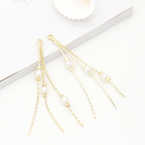 Ciondolo a Catena con Nappine di Künstliche Perle Sintetiche in Rame Placcato Oro 14K Accessorio per Gioielli Fai da Te Orecchini Collane
