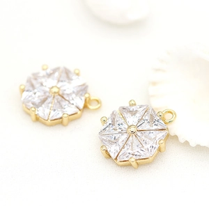 14K gold plated hexagonal zircon star charms for DIY earrings and jewelry making