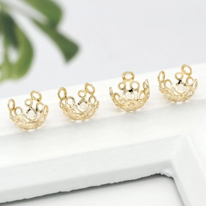 Calotte de Perle en Forme de Fleur Ajourée en Cuivre Plaqué Or 14K Accessoires pour Création Bijoux Connecteur pour Boucles d'Oreilles