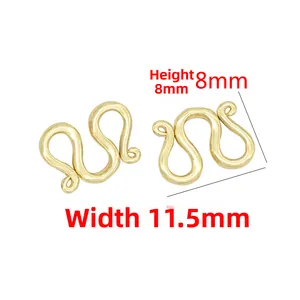 Fermoirs en S en cuivre plaqué or 14K pour colliers faits main de 8mm par 11,5mm