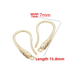 14K vergulde koperen oorbellen haken met zirkoon, DIY sieradenonderdelen 7x15,8 mm
