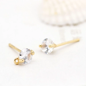 925 silver needle 14K gold plated earrings with zircon and DIY loop hanging attachment