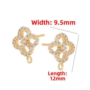 Boucles d'oreilles trèfle en argent 925 avec placage or et zircons pour bijoux DIY