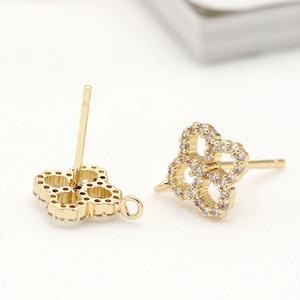 Boucles d'oreilles trèfle à quatre feuilles plaquées or 14K avec zircons pour bijoux DIY