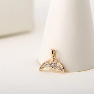 Micro-pave zircon fishtail pendant in 14K gold plated copper for DIY jewelry making