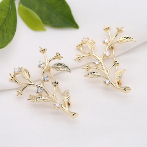 Copper Tree Branch Brooch With Micro Rhinestone Inlaid Champagne Gold Plated Tree Leaf Brooch For Women Jewelry DIY Accessories