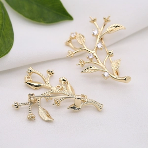 Champagne gold tree branch brooch accessory with cubic zirconia for DIY jewelry making