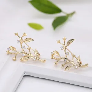 Micro-pave cubic zirconia branch brooch base in champagne gold plated copper finish