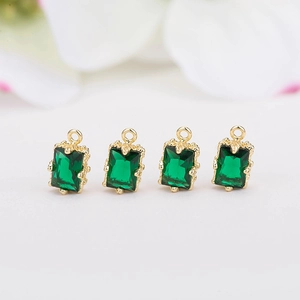 DIY jewelry rectangle emerald green zircon pendants with gold-plated metallic frame