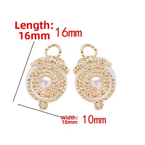 Detail of 14k gold-plated spiral pearl charm for DIY jewelry, measuring 16mm by 10mm