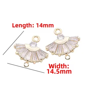 14K vergoldeter Fächer-Zirkonia-Verbinder für DIY-Schmuckherstellung 14x14,5mm