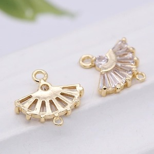 14k gold-plated fan-shaped zircon charm pendant for DIY jewelry making accessories