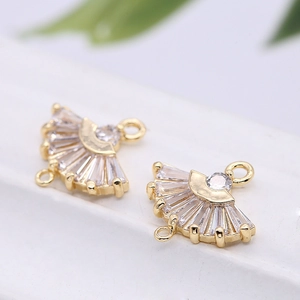 Gilded zircon fan-shaped jewelry pendants for DIY earrings and necklaces