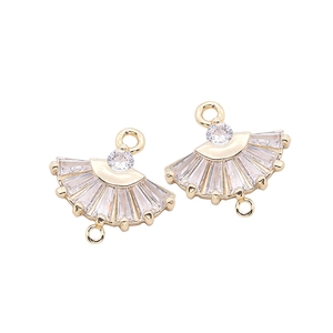 14K gold plated fan-shaped zircon pendant connector for DIY jewelry making