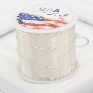 Macro detail of silver DIY jewelry wire on spool with never fade coating technology
