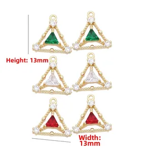 13mm hollow triangle pendant set in 14k gold plated copper with colorful zircon stones