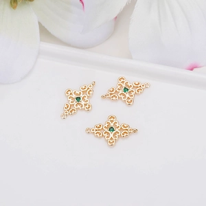 14k gold plated copper heart knot connector with green zircon for DIY jewelry design