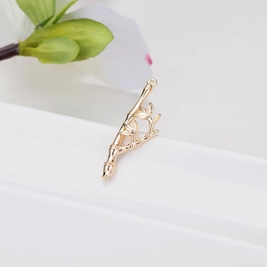 Bamboo shaped DIY jewelry pendant in 14k gold finish with elegant leaf details