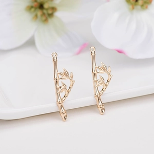 14K Gold Plated Brass Bamboo Joint Pendant Jewelry Making DIY Botanical Bamboo Stem Leaf Charm Accessory For Women Jewelry