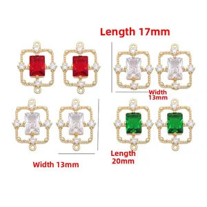 Detailed view of rectangle gold pendants with zircon stones and size measurements