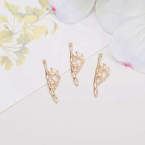 Three 14k gold-plated bamboo-shaped charms for DIY jewelry making accessories