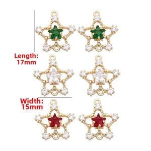 Detailed 15x17mm star-shaped 14k gold plated jewelry charms with colorful crystals