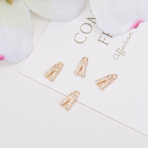 Set of four 14k gold plated triangle letter A pendants with cubic zirconia for DIY jewelry