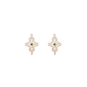 14k gold plated copper filigree heart charms with green zircon for DIY jewelry
