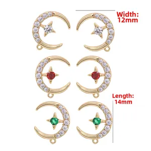 14k gold plated star and moon charms with 12x14mm dimensions for jewelry making
