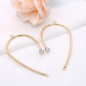 Long U-shape gold earrings with clear zirconia and hanging loops for DIY jewelry making