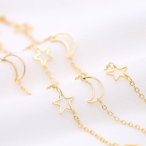 Korean Style DIY Copper 14K Gold Plated Star Moon Link Chain For Jewelry Making Minimalist Handmade Bracelet Accessories