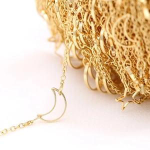 14K gold plated DIY chain with celestial crescent moon and star charms for jewelry making