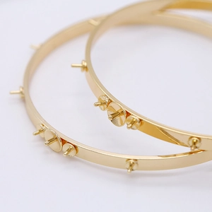 Polished 14k gold-plated large hoop earrings with needle pins for DIY pearl setting
