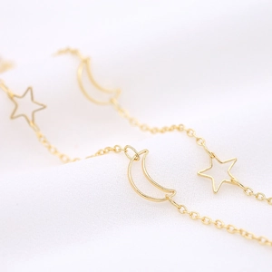 14k gold plated chain with hollow star and moon pendants for DIY jewelry making