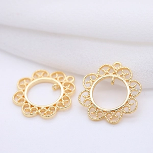 14k gold plated round lace filigree pendant for DIY jewelry making earrings